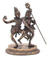 Antique brass Shiva-Parvati dancing pose statue, 6-inch figurine on round base
