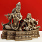 Handmade Brass Statue of Fluting Krishna with Radha Ji and a Cow 15 inches