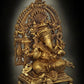 Brass Lord Ganesha Seated on a Majestic Throne, Radiating Auspiciousness 5 Inches