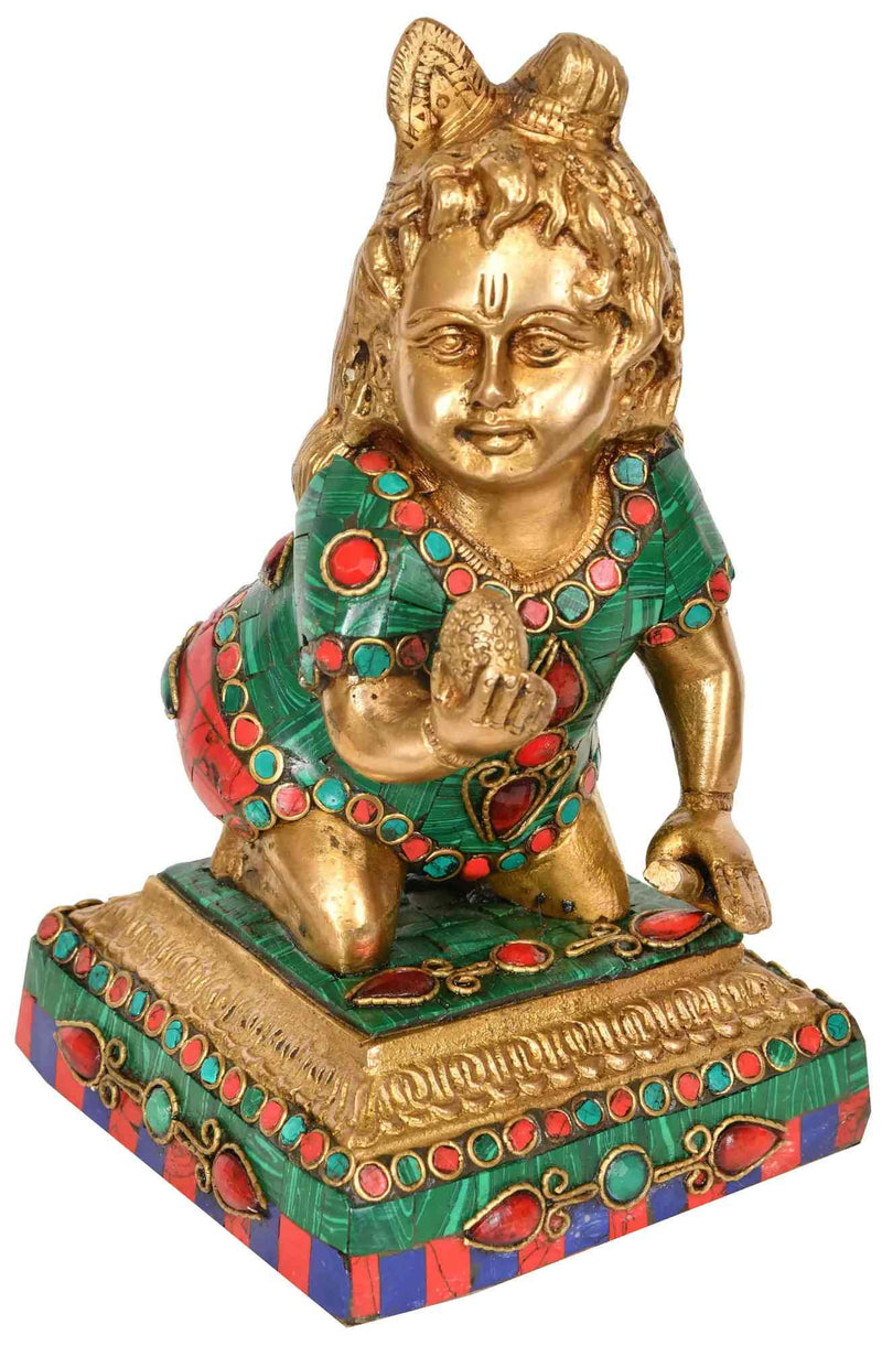 8-Inch Brass Idol of Laddoo Gopala