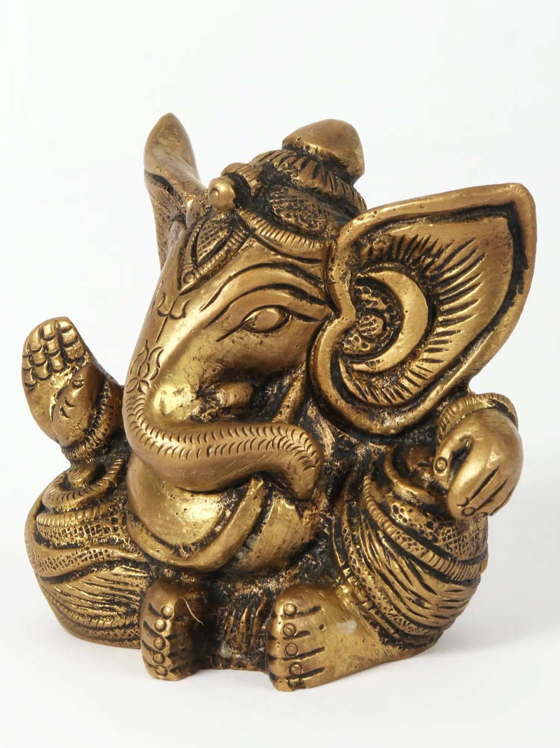 Brass Sculpture of Ganesha for Good Luck, Small Size 2 inches