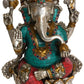 Brass Statue of Lord Ganesha Eating a Laddoo 12 inches