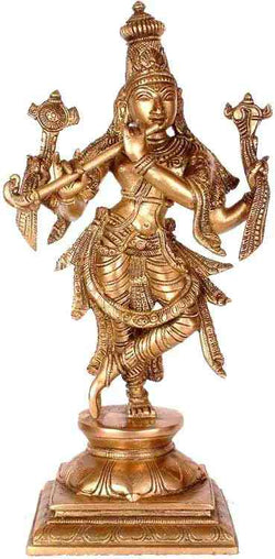 Natural Handmade Brass Statue of Lord Krishna | God Idol for Temple 12 inches