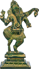 Dancing Ganesha brass sculpture, detailed hands and trunk, standing on base