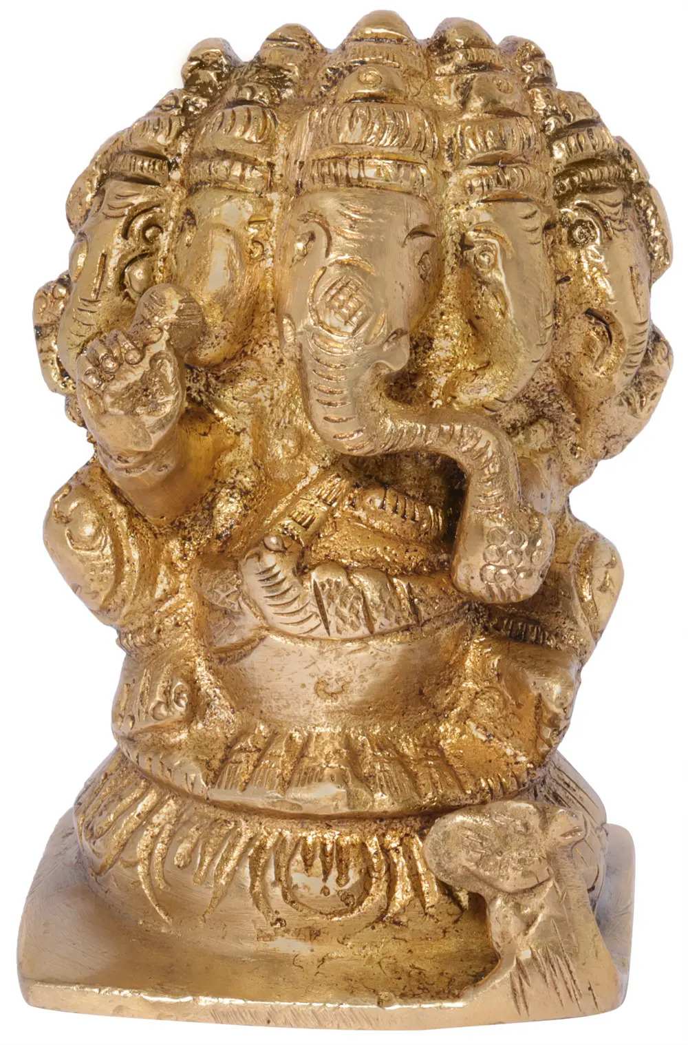 Brass statue of seated Ganesha with five heads 2 inches