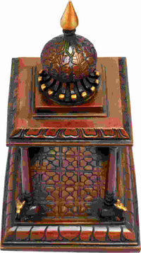 Brass double chala vedika altar with patterned front panels and deity top