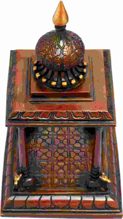 Brass double chala vedika altar with patterned front panels and deity top