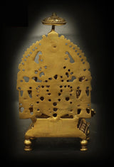 Brass Ganesha figurine back with decorative pierced halo and pedestal legs