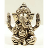 Brass Ganesha mini statue, seated with raised arms, ~2 in