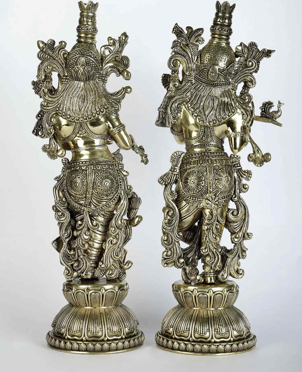 Exquisite Brass Statues of Radha and Krishna 15 inches Study Setting