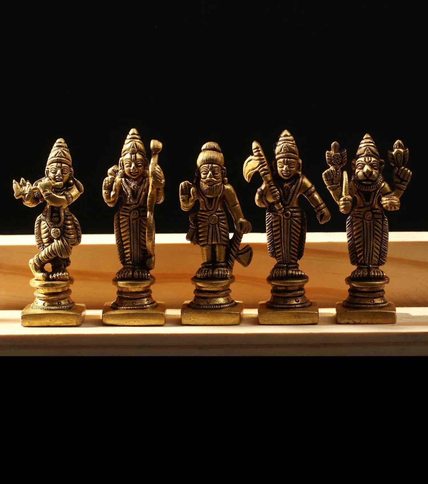 Set of Ten Small Brass Dashavatara Idols of Lord Vishnu 3 inches