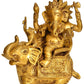 Brass Ganesha Idol Seated on an Elephant with His Mushak 9 inches