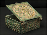 Antique green brass Ganesha box with domed lid and decorative border
