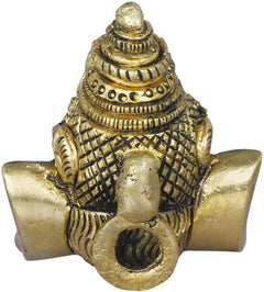 Brass Ganesha mask wall hanging, detailed chest pattern with hands and trunk, 2 in