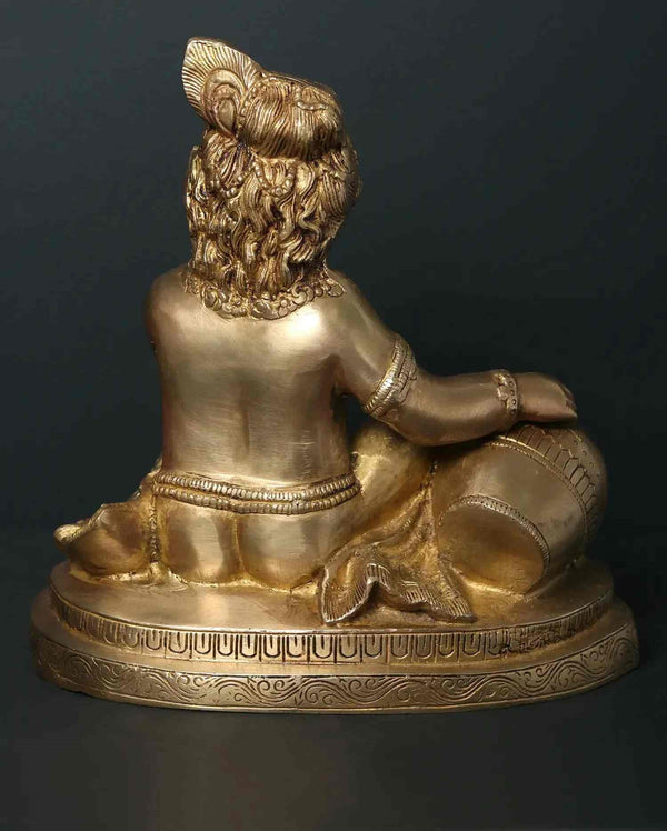 Brass Statue of Baby Krishna, Known as the Butter Thief 10 Inches Study Setting