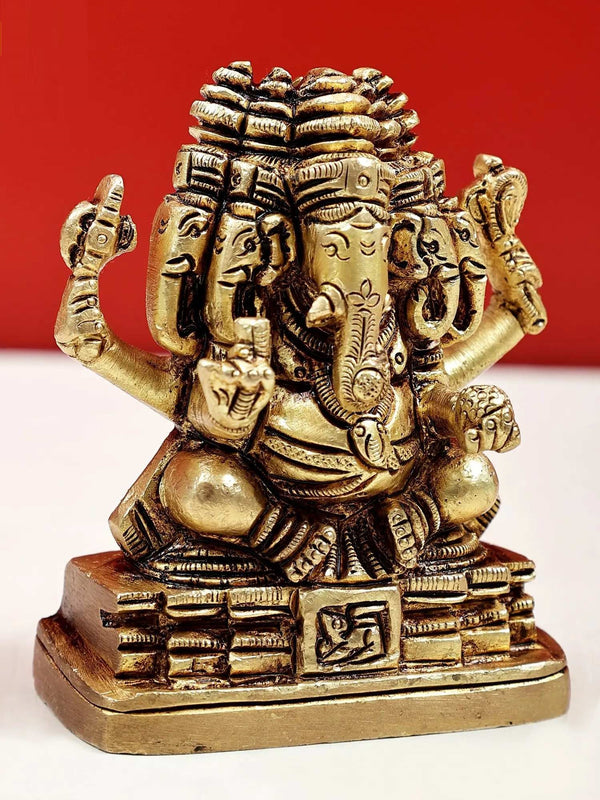Small Brass Statue of Panchamukhi Ganesha 3 inches Study Setting
