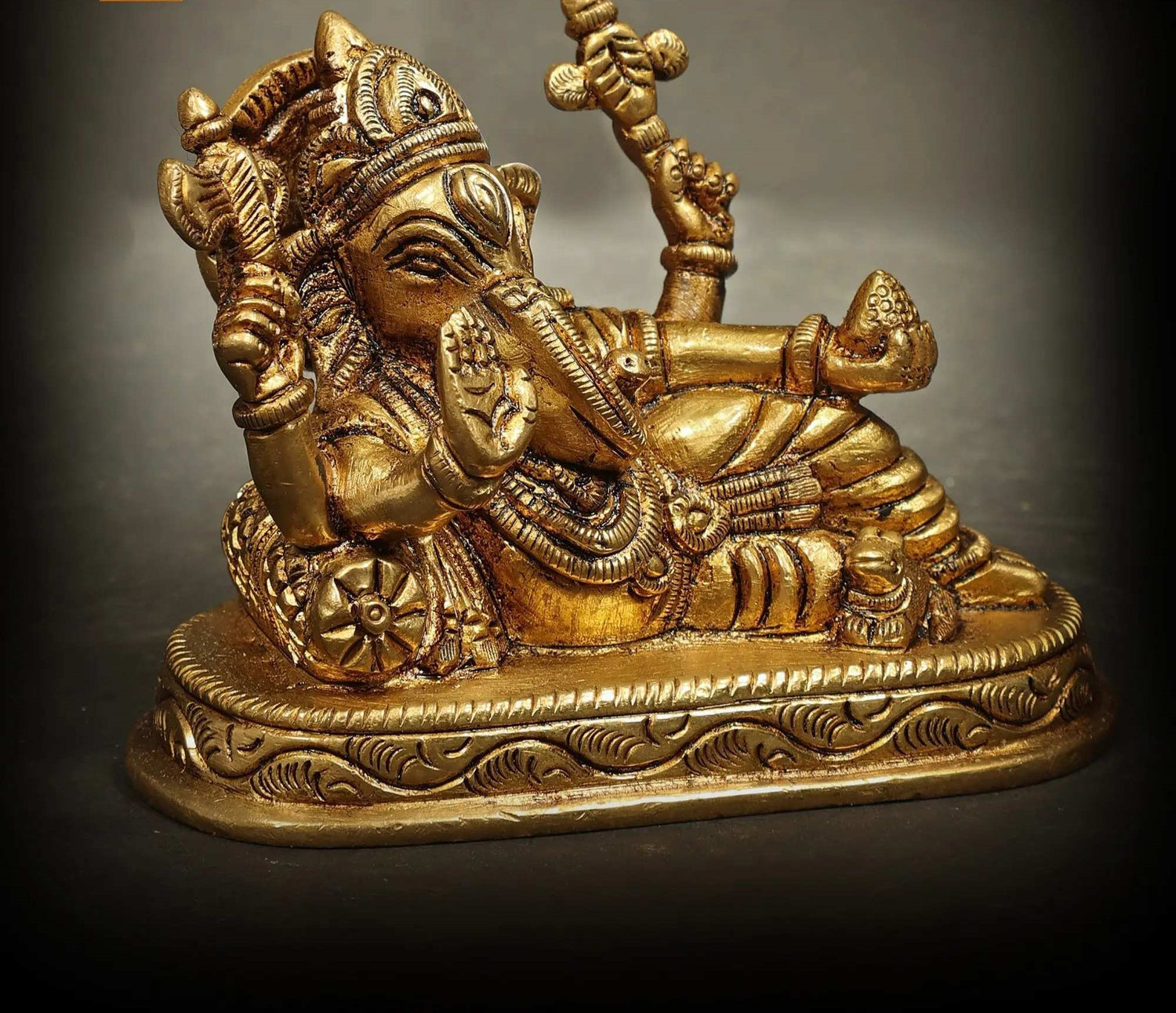 Brass Statue of Ganesha in a Relaxed Blessing Pose 3 inches