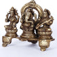 Brass Triad of prosperity featuring Ganesha, Lakshmi, and Sarasvati 5 inches