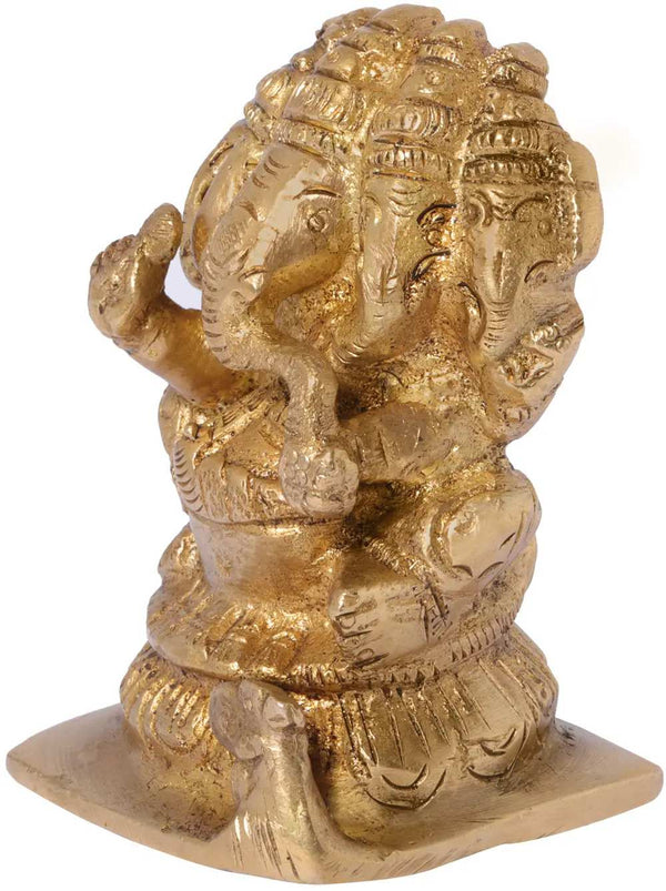 Brass statue of seated Ganesha with five heads 2 inches