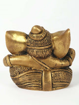 Messing-Ganesha-Skulptur (2 Zoll), Rückenansicht, detaillierte Gewänder, goldfarben