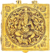 Natural brass Ganesha box, detailed front relief panel with seated elephant deity
