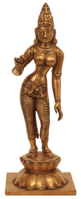 Brass Uma Parvati Shivakamasundari idol, standing with raised hand, 11 in