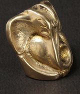 1-inch brass Ganesha statue, close side view of trunk curl and face relief