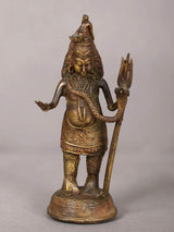 Small brass Lord Shiva statue, 4 inches, standing with trident and raised arms