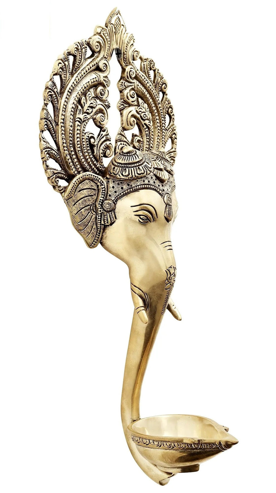 Brass Exquisite Ganesha Wall Hanging Lamp 12 inches Craft Detail