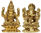 Small Lakshmi and Ganesha gold-tone seated figurines, 2 inches.