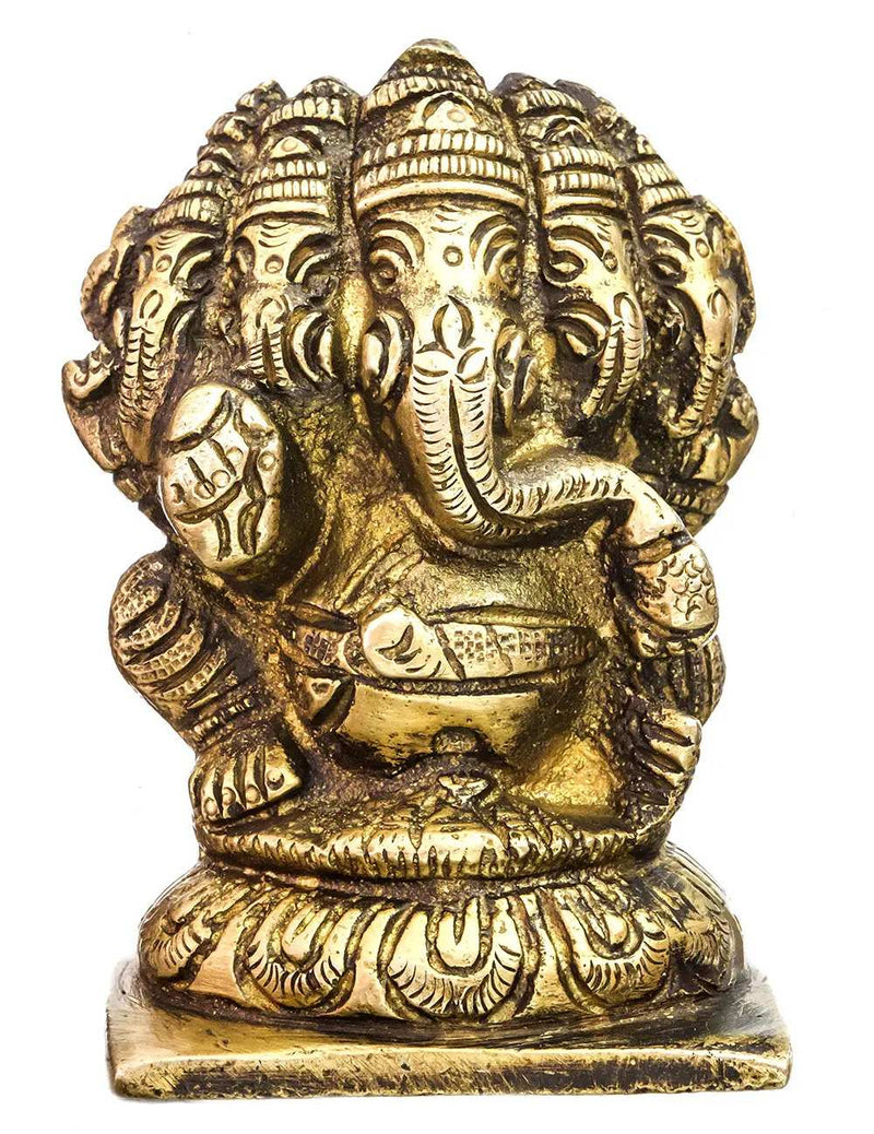 Small brass statue of Lord Ganesha with five faces 3 inches