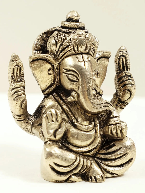 Miniature Brass Ganesha Statue 2 inches Study Setting