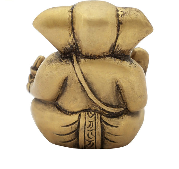 Brass Small Good Luck Ganesha Idol 2 inches Study Setting