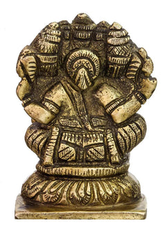 Small brass five-faced Ganesha statue, seated posture, detailed back design