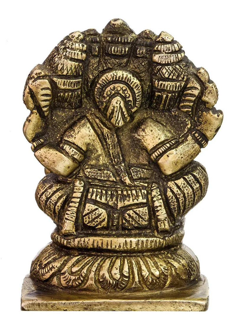 Small brass statue of Lord Ganesha with five faces 3 inches