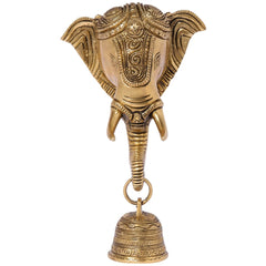 Brass Lord Ganesha temple bell: engraved elephant face and hanging ring