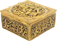 Natural brass Ganesha box, square top and sides with engraved deity and motifs