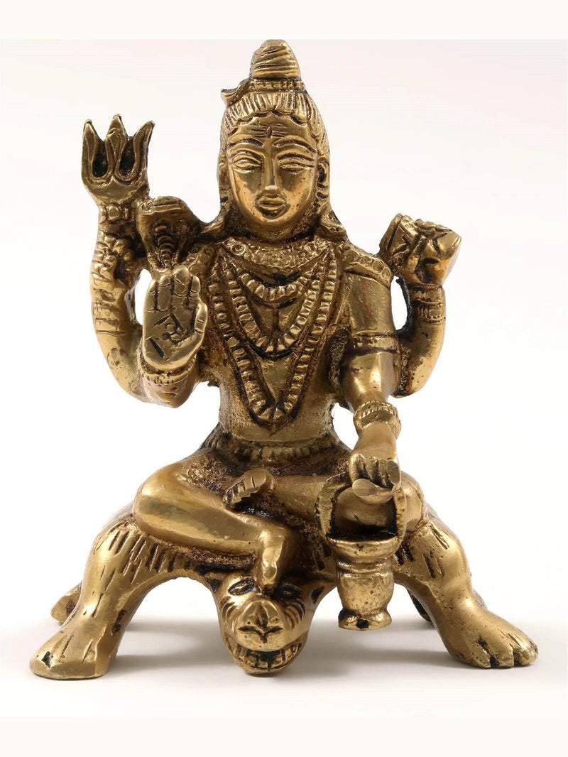 Small Brass Statue of Lord Shiva in Blessing Gesture 4 inches