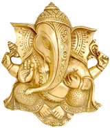 Brass Ganesha wall hanging flat statue, ornate detailing, 8 in