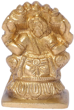Brass Ganesha statue, seated with five heads, 2 inches, ornate torso and drape