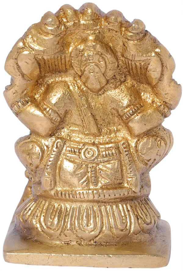 Brass statue of seated Ganesha with five heads 2 inches Study Setting