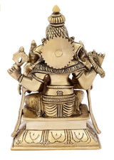 Back view brass Lord Ganesha sculpture with ornate detailing and 7-inch base