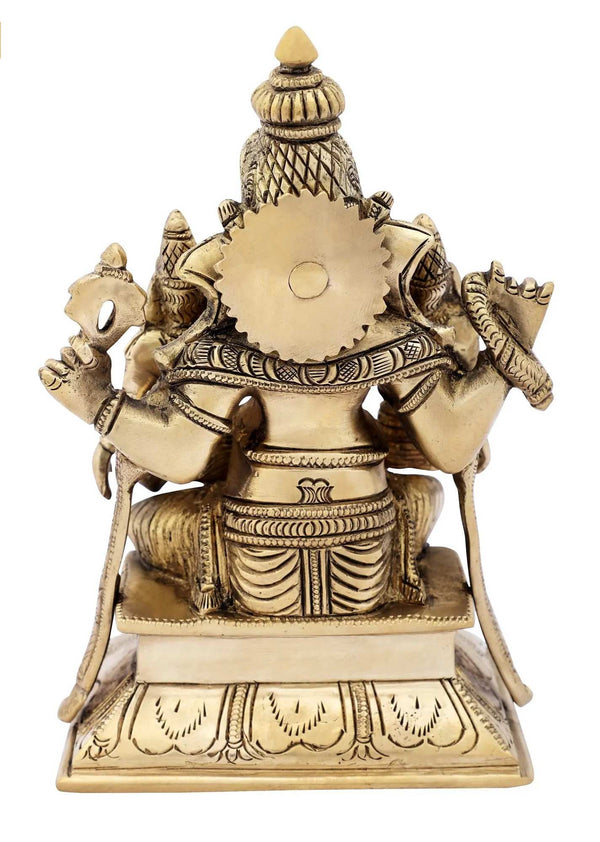 Brass Sculpture of Lord Ganesha with Riddhi and Siddhi 7 inches Study Setting
