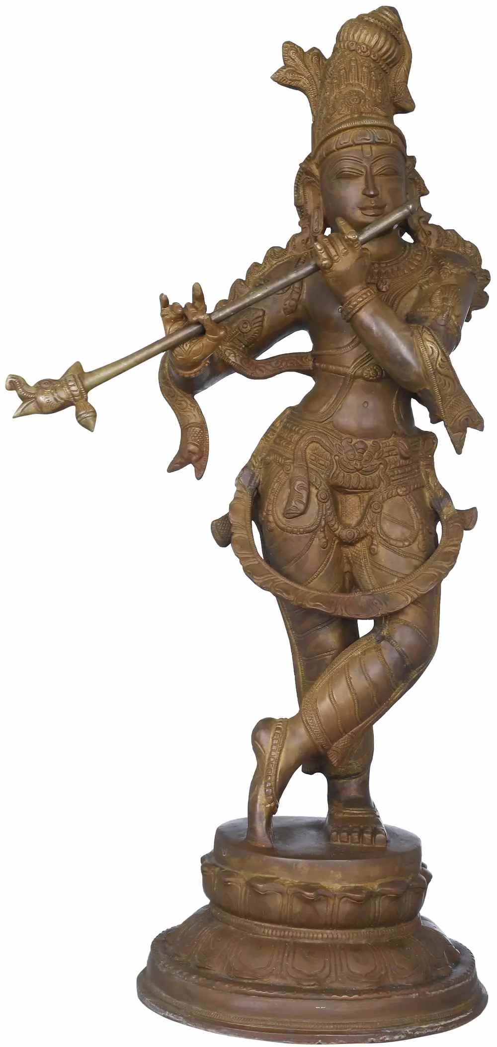 Antique Chala Handmade Brass Statue of Fluting Krishna 22 Inches