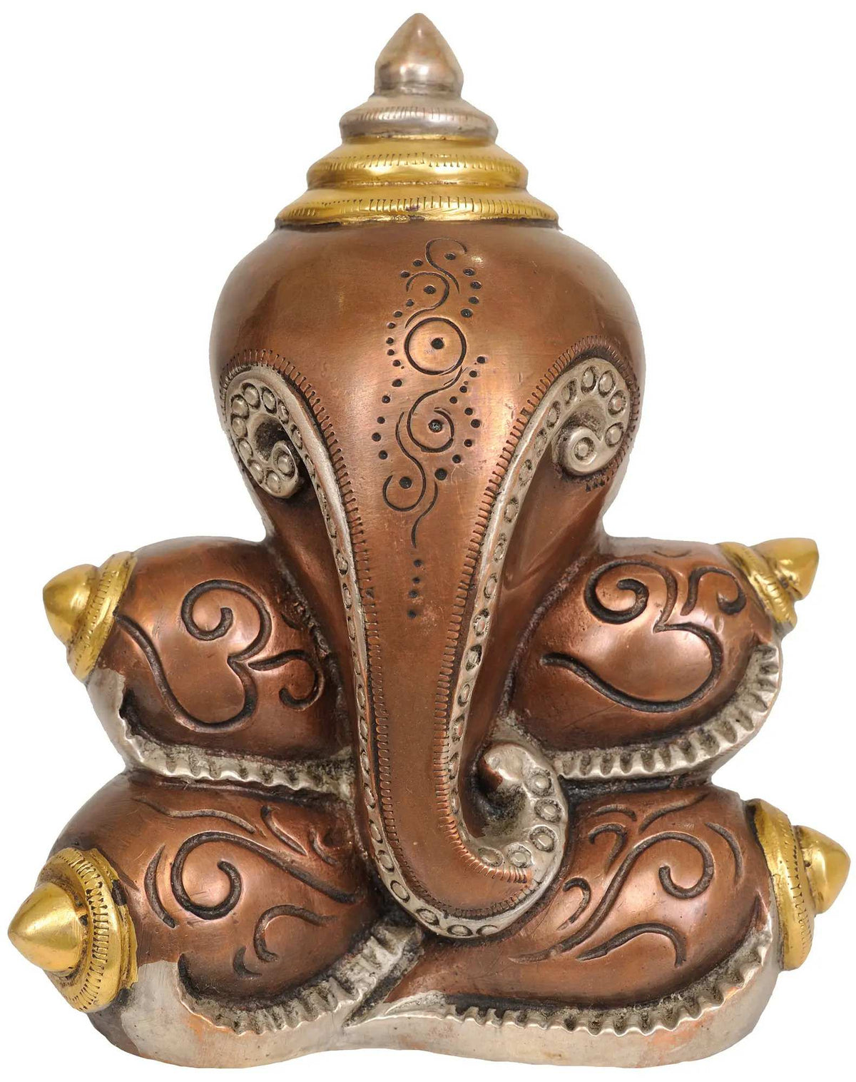 Brass modern Ganesha wall hanging figurine, intricate swirl engravings