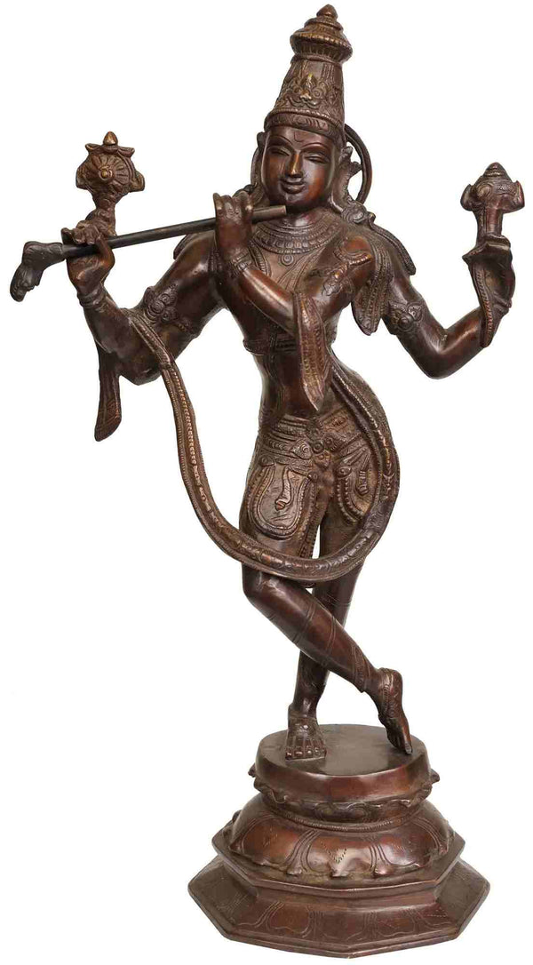 Handmade Super Antique Brass Statue of Lord Krishna in His Cosmic Form 18 inches