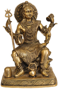 8-inch brass Lord Shiva statue, four arms, Shiva linga and kamandalu, seated