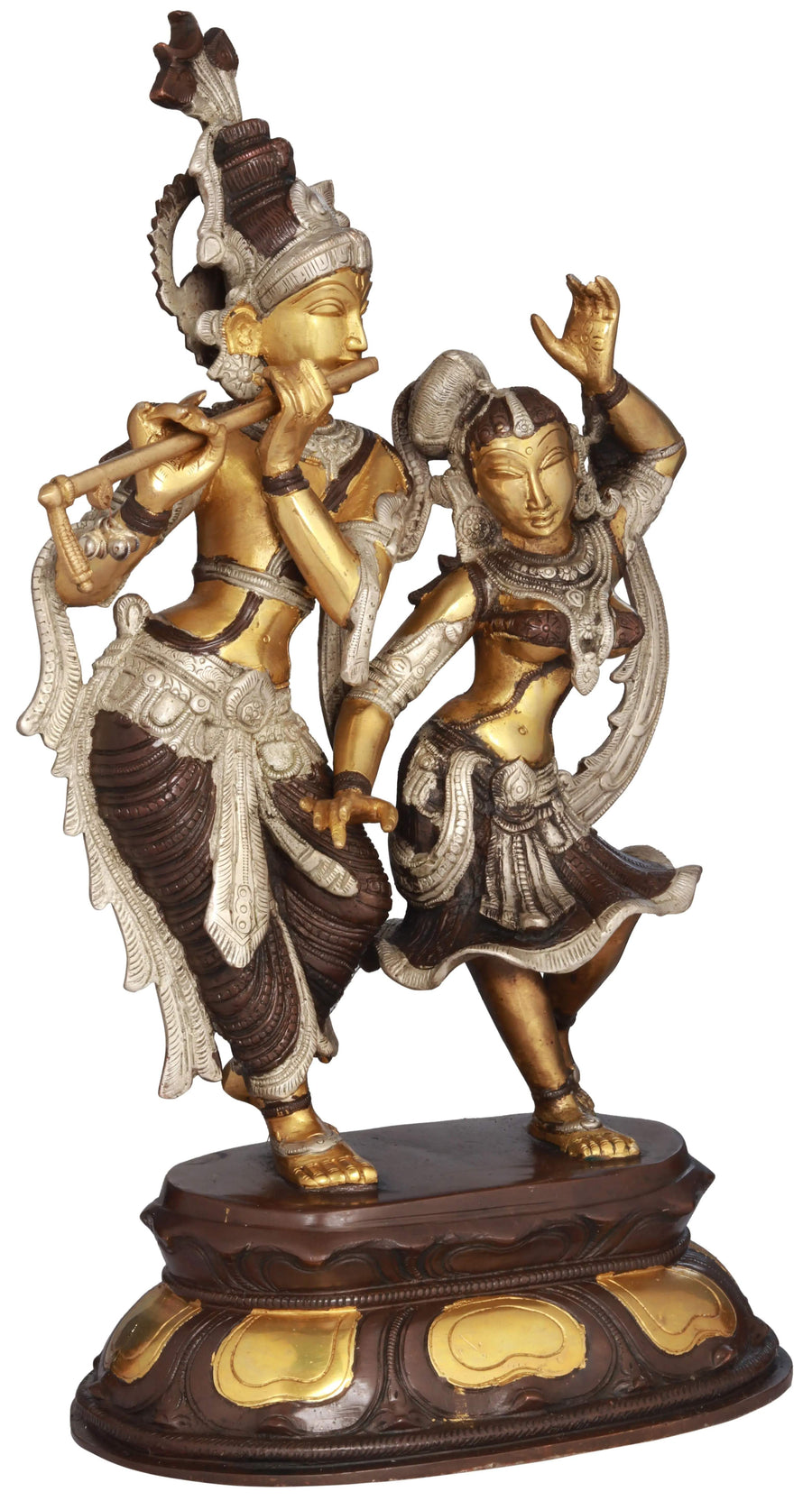 Affable gold silver gold Brass Statue of Radha and Krishna Engaged in Ecstatic Dance 16 INCHES Craft Detail