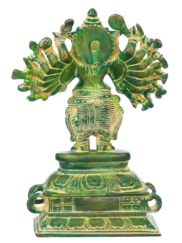 Green Chala Sixteen-Armed Vira Ganesha Sculptures 8 inches Study Setting