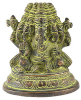 Brass panchamukhi Ganesha small statue, five faces, detailed ornaments, 3 inch